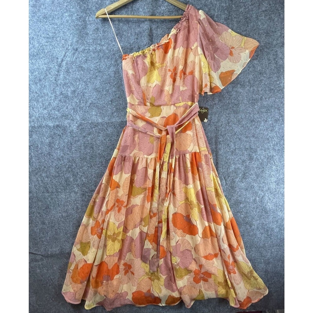 Taylor Dress 6 Flowy Metallic Asymmetric One Shoulder Boho Hippie 70s Retro